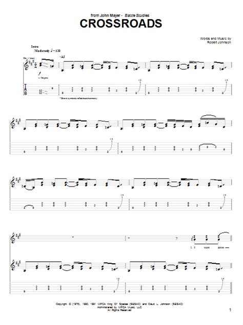 Cross Road Blues Crossroads By John Mayer Guitar Tab Guitar Instructor