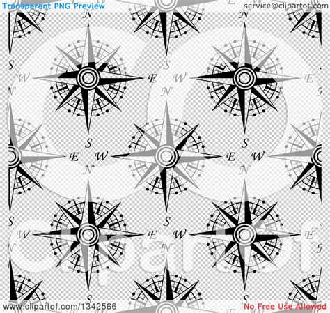 Clipart Of A Seamless Pattern Background Of Black And White Compasses 7