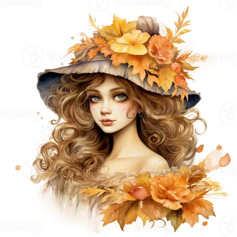 Fall Girl With Leaves Autumn Lady Ai Generated Png