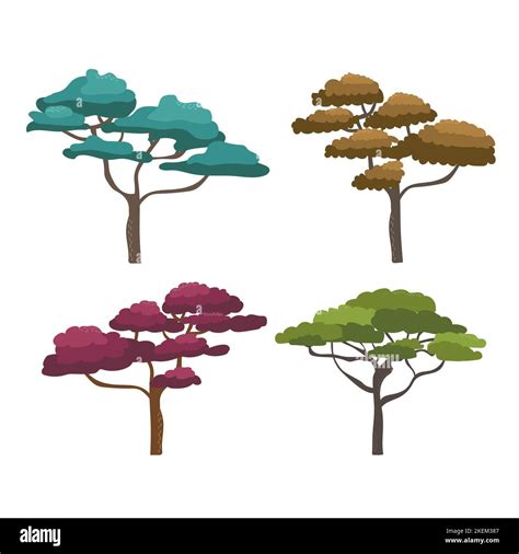 African Acacia Tree With Wide Crown Flat Cartoon Style Vector