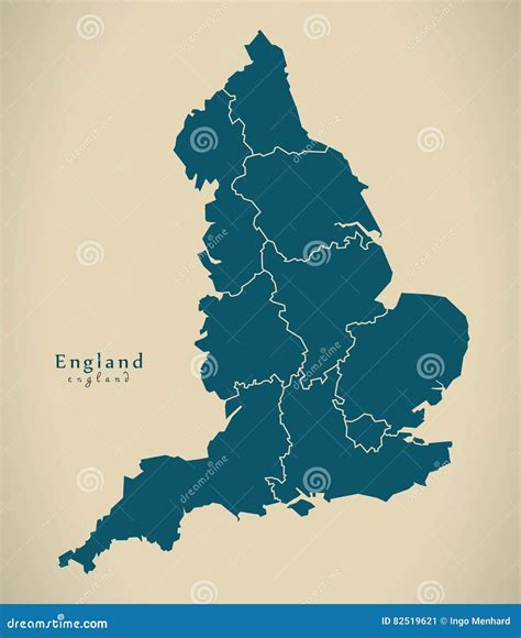 Mapa Moderno Inglaterra Os Condados BRITÂNICOS Ilustração do