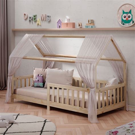 Cama Infantil Montessoriana Casa Madeira Estrado Nina Natural