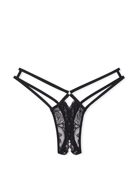 Трусики Strappy Back Lace Crotchless Thong Panty Black купити недорого в Києві ціна в Україні