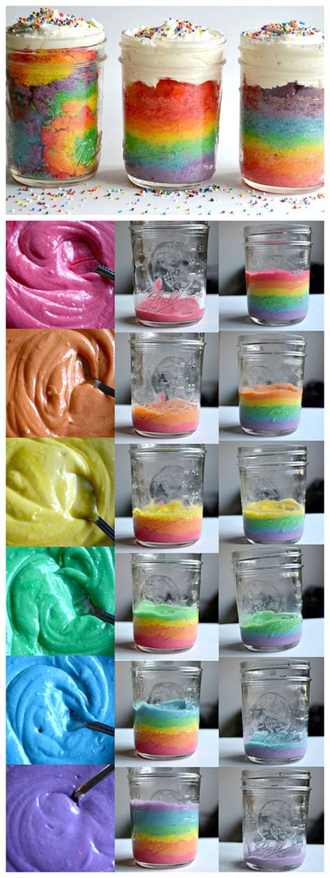 How To Make Rainbow Cake In A Jar Mason Jar Cakes Mason Jar Desserts Mason Jar Meals Meals In