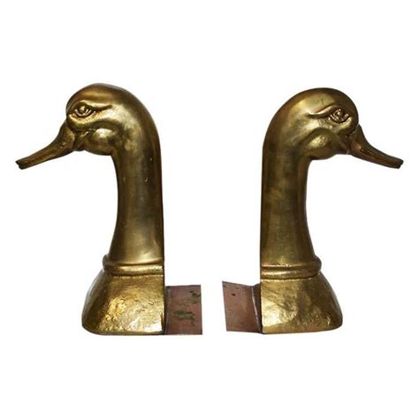 Large Midcentury Oversize Gold Brass Duck Bookends A Pair Made In