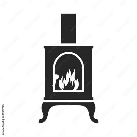 Potbelly Wood Burning Stove Black Minimalist Icon Vector Illustration