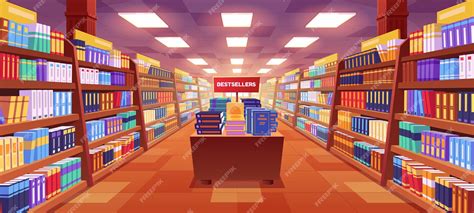 Мультяшный интерьер книжного магазина с книгами на полках | Бесплатно ...