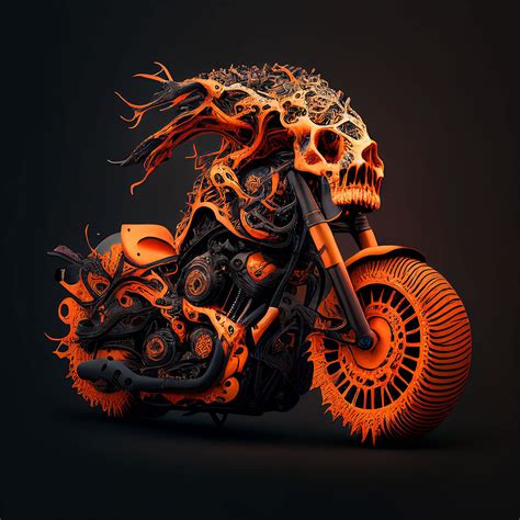 Skulls & Motorcycles Art Print 16 Orange Biker Art Instant Digital ...