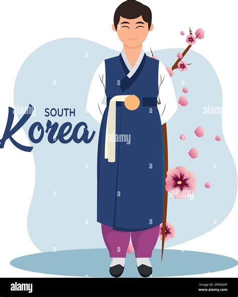 Isolated South Korean Man Traditional Korean Clothes Vector Stock