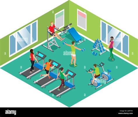 Isometric Fitness Club Concept With Athletic Men And Women Exercising