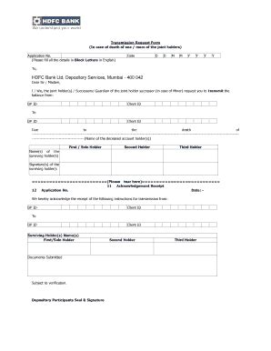 Fillable Online CDSL Transmission Request Form HDFC Bank Fax Email