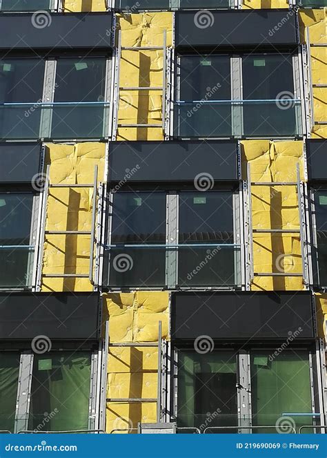 Detail of Windows and Mineral Wool Insulation on a New Building Stock