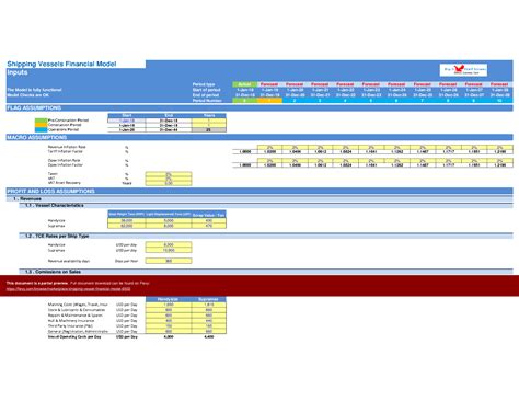 shipping vessel financial model template excel xls