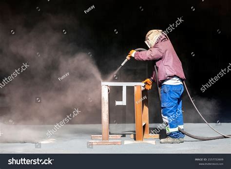 Sandblaster Sandblasting Steel Material Sand Blasting Stock Photo