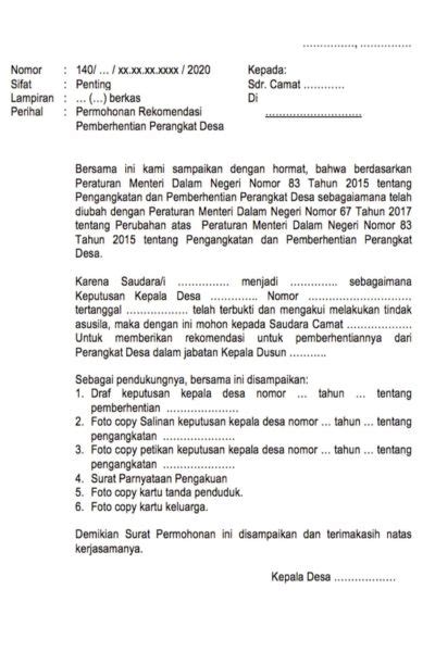 Contoh Surat Pemberhentian Perangkat Desa