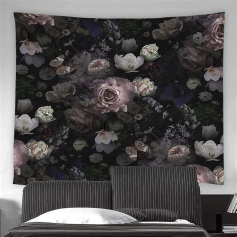 Edomgnih Black Floral Tapestry Retro Flower Blossom Rustic Rose