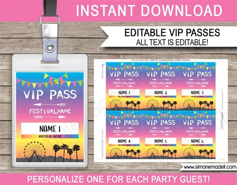 Free Printable Vip Pass Template Printable Coachella Party Vip Passes Coachella Party Ideas