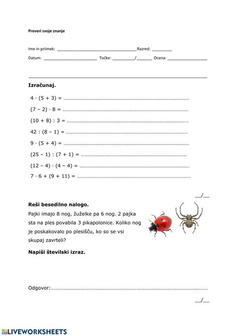 Utrjevanje Matematika April 2020 Worksheet Live Worksheets