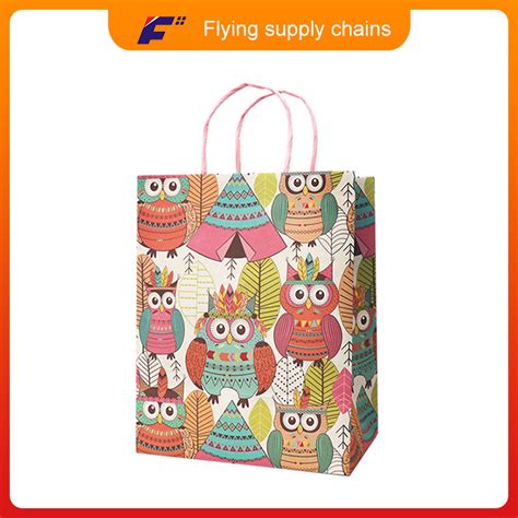 Custom Eco Friendly Cartoon Printed Colorful White Kraft Paper Bag Gift