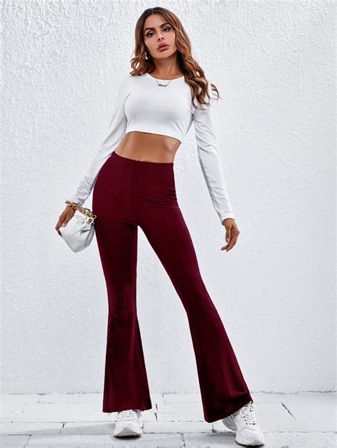 Shein Flare Leg Rib Knit Pants Shein Usa