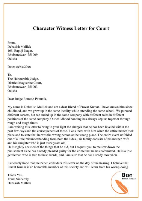 Character Witness Letter For Court 01 Best Letter Template