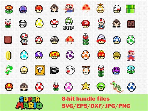 Mario 8 Bit Svg Bundle Super Mario Svg Mario Kart Svg Files Mario