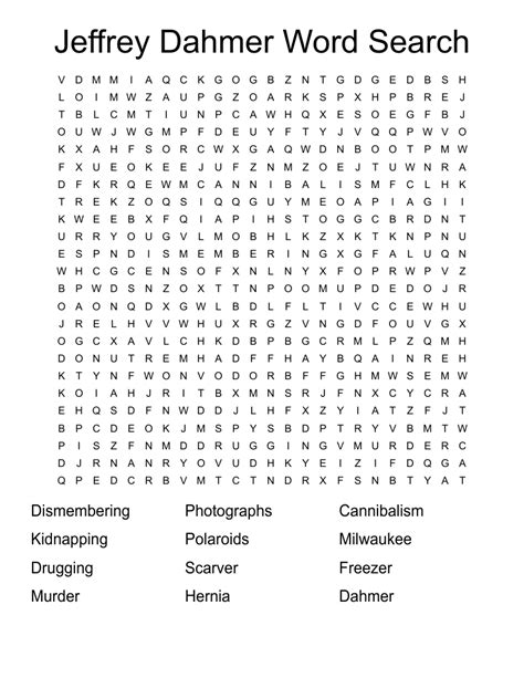 Jeffrey Dahmer Word Search Wordmint