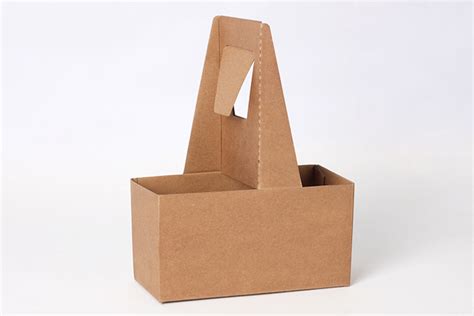 Take Out Kraft Paper Cup Holder Clip Disposable Coffee Drink Tray Base With Handle For 2 Cup