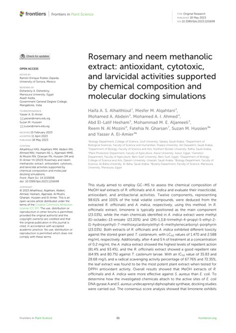 Pdf Rosemary And Neem Methanolic Extract Antioxidant Cytotoxic And