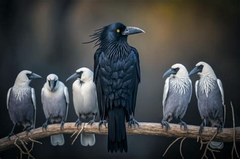 Premium Ai Image Black And White Crows Ravens On A Branch Generative Ai