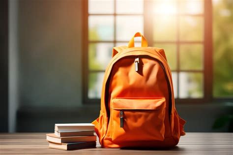 Premium Ai Image An Orange Backpack And Books On A Table