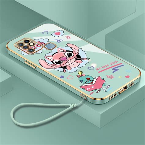 Casing Infinix Hot 10S Nfc Hot 10i Hot 10 Play Case Cute Cartoon Stitch Square Plating Phone