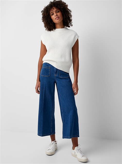 Patch Pocket Wide Leg Cropped Jean Contemporaine Womens Bootcut