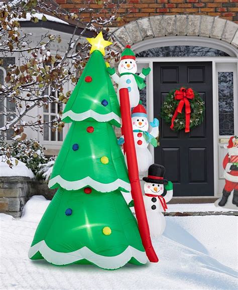 Glitzhome 8 Lighted Inflatable Xmas Snowman Climbing Up Tree Decor