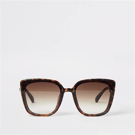 Brown Tortoiseshell Gold Side Glam Sunglasses River Island