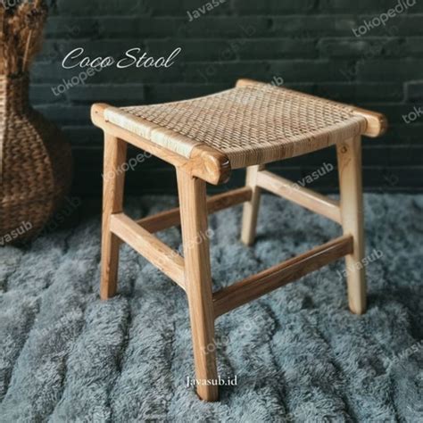 Jual STOOL KAYU JATI KURSI CAFE ROTAN STOOL JATI ROTAN COCO STOOL