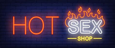 Sex Shop Neon Sign Set Fire Flame Lips Royalty Free Vector