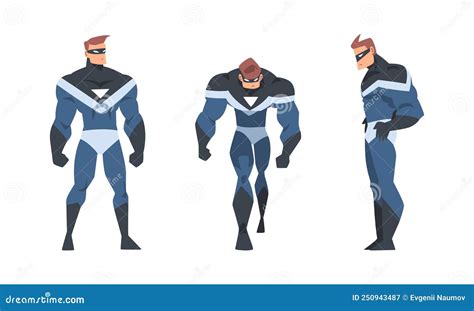 Man Superhero Character Dressed Black And Blue Costume And Mask In