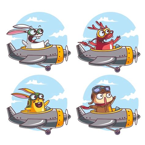 Premium Vector | Characters flying with an airplane