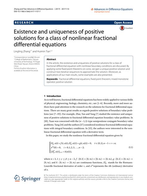 Pdf Existence And Uniqueness Of Positive Solutions For A Class Of