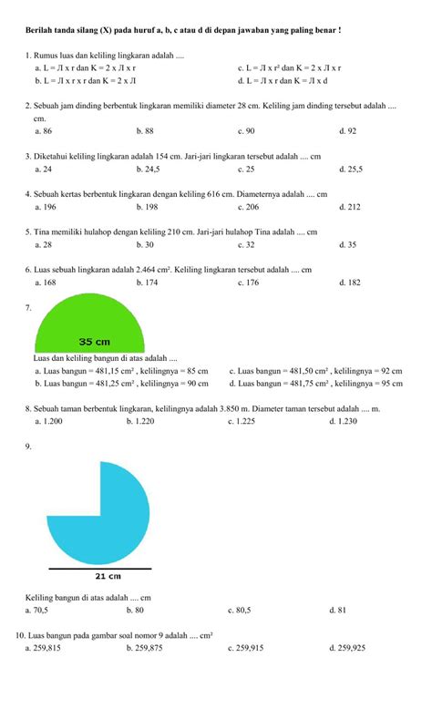 Soal Luas Lingkaran Kelas Homecare