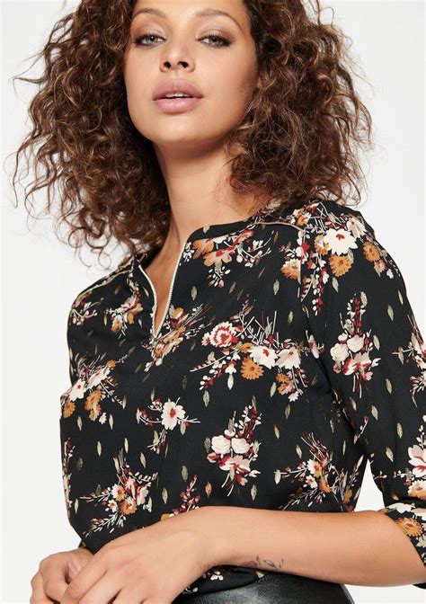 Blouse Met Bloemen Zwart Blouse V Neck Blouse Floral Tops