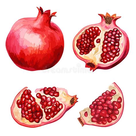 Pomegranates Watercolor Elements Slices Pomegranate Juicy Seasonal