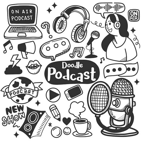 Premium Vector Podcast Background Set With Handdrawn Doodles Objects