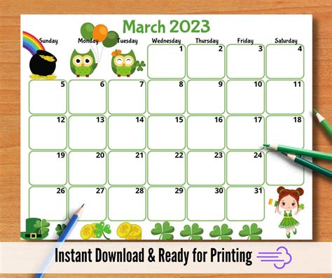 Editable March Calendar Happy St Patrick S Day Etsy