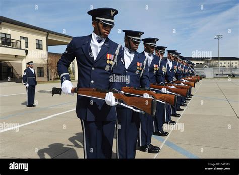 The United States Air Force Honor Guard Drill Team Practices A New