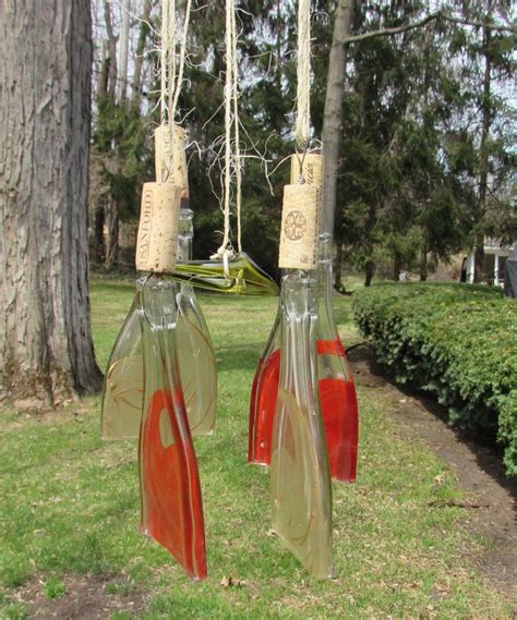 Wine Bottle Wind Chimes Made From Rescued Wine Splits With Bottom Of