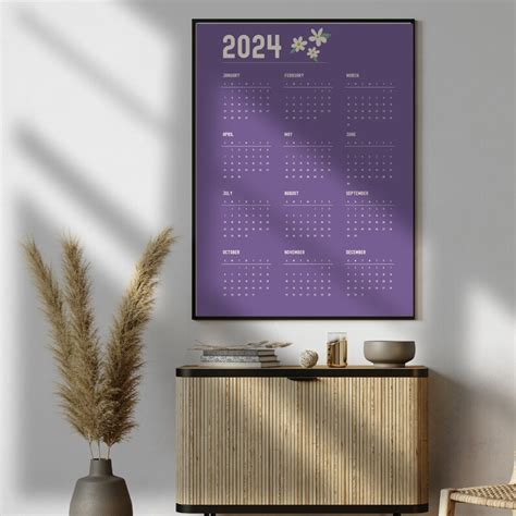 Year Calendar Printable Year At A Glance Floral Wall