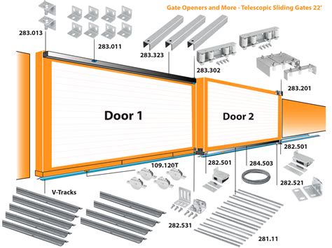 Telescopic Sliding Gate Full Kit Bottom Mounting For 2 Doors Opening 22ft