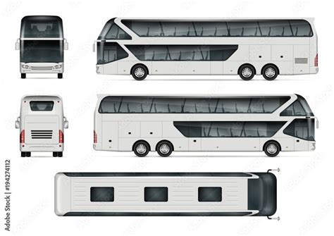 Bus vector mock-up. Isolated template of tour coach on white background. Vehicle branding mockup ...